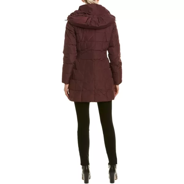 Cole Haan Womens Mid Length Hooded Quilted Down CoatMerlot