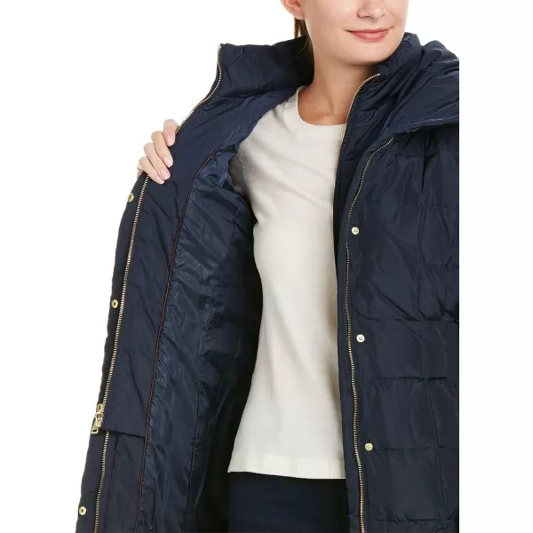 Cole Haan Womens Mid Length Hooded Quilted Down CoatNavy