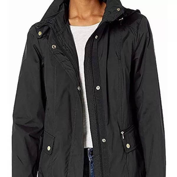 Cole Haan Womens Packable Hooded Rain Jacket with BowBlack