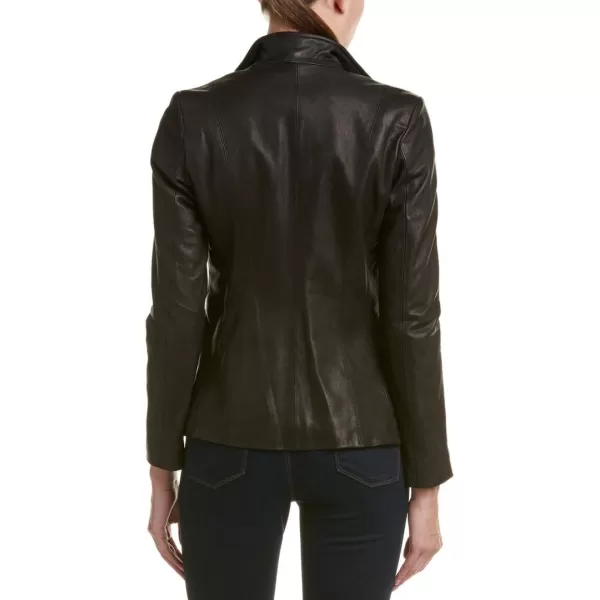 Cole Haan Womens Wing Collar Lether JacketBlack