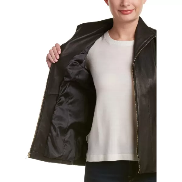 Cole Haan Womens Wing Collar Lether JacketBlack