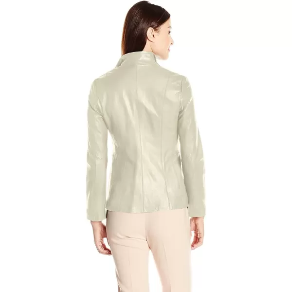 Cole Haan Womens Wing Collar Lether JacketIvory