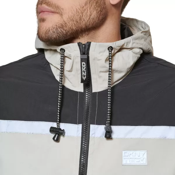 DKNY Mens Active Reflective Colorblock WindbreakerIce