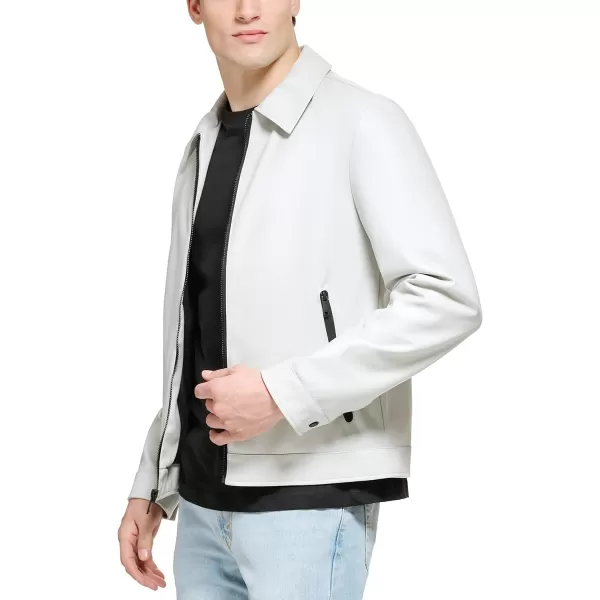 DKNY Mens Faux Leather Classic Laydown Collar Bomber JacketIce Smooth Lamb