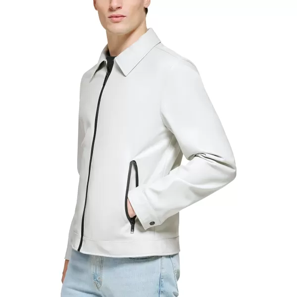 DKNY Mens Faux Leather Classic Laydown Collar Bomber JacketIce Smooth Lamb