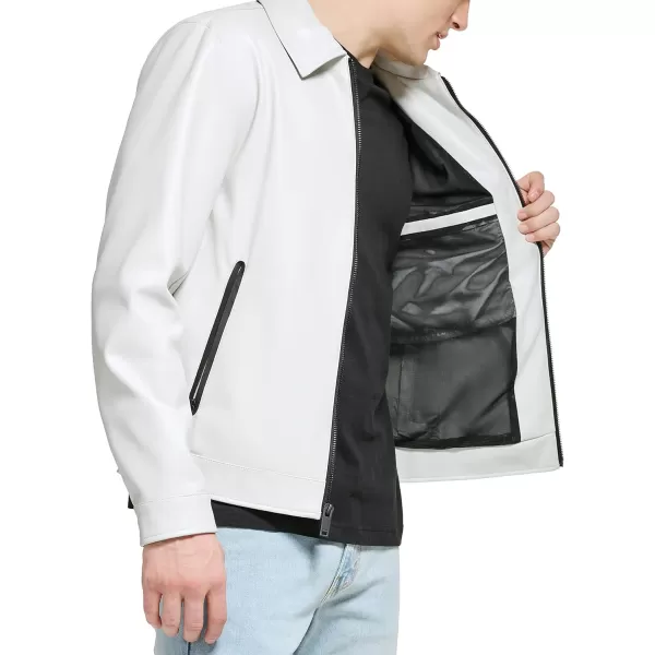 DKNY Mens Faux Leather Classic Laydown Collar Bomber JacketIce Smooth Lamb