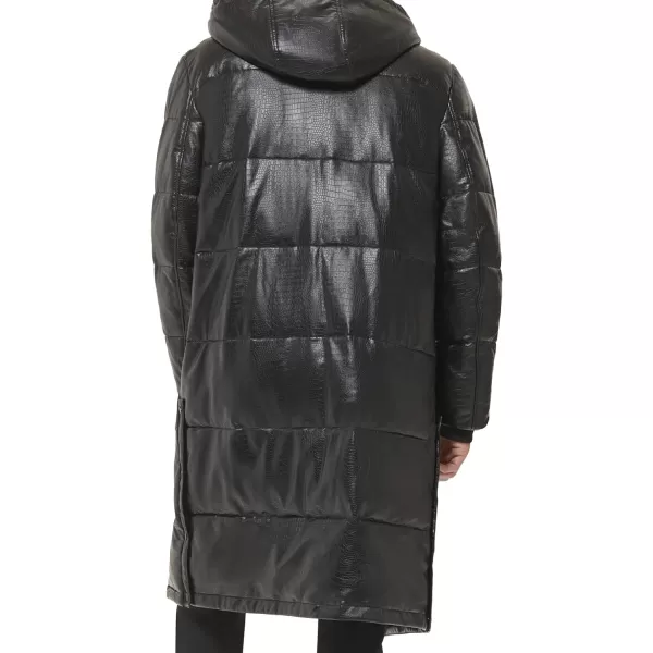 DKNY Mens Faux Leather Long Quilted Fashion CoatBlack