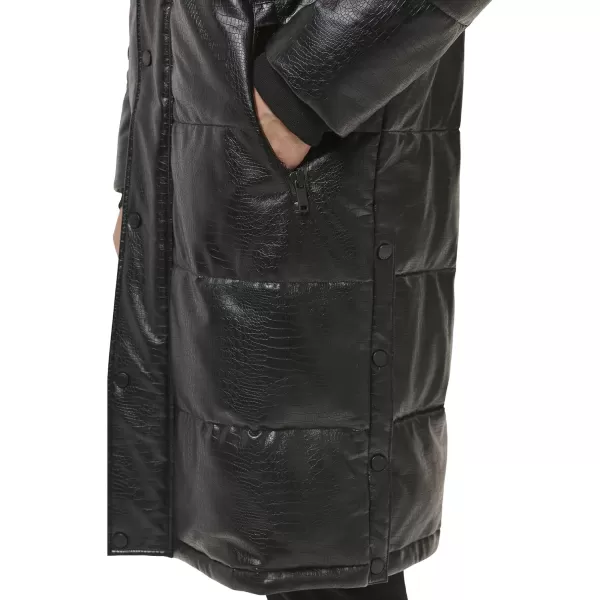 DKNY Mens Faux Leather Long Quilted Fashion CoatBlack