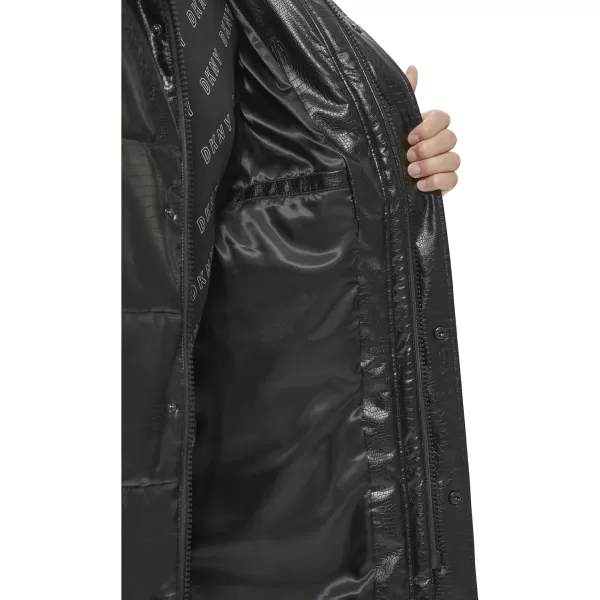 DKNY Mens Faux Leather Long Quilted Fashion CoatBlack