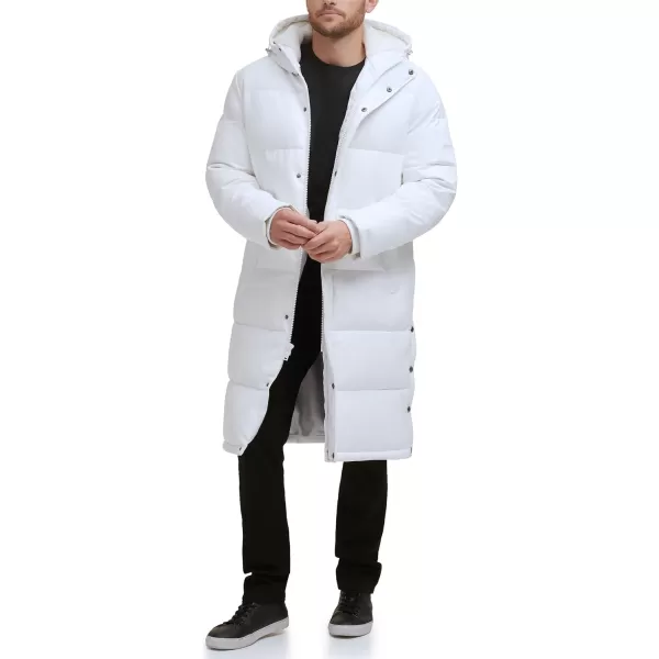 DKNY Mens Faux Leather Long Quilted Fashion CoatWhite