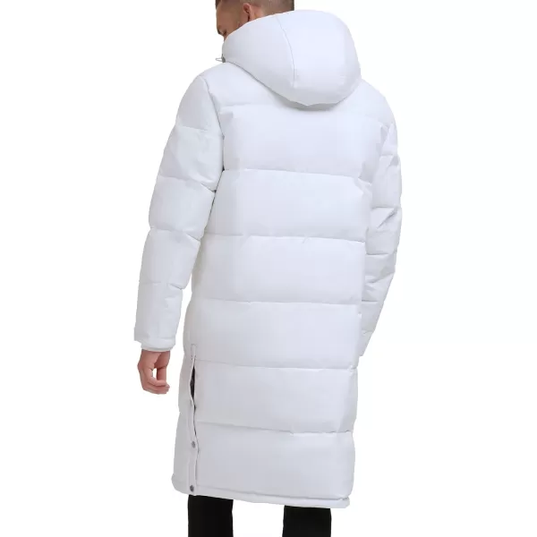 DKNY Mens Faux Leather Long Quilted Fashion CoatWhite