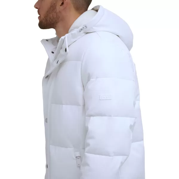 DKNY Mens Faux Leather Long Quilted Fashion CoatWhite