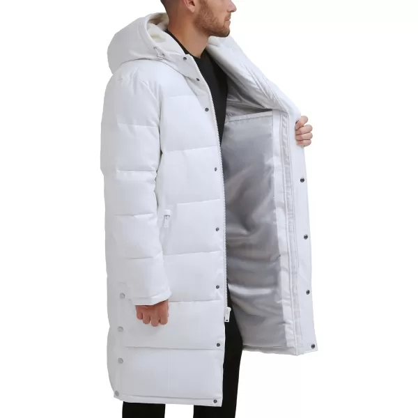 DKNY Mens Faux Leather Long Quilted Fashion CoatWhite