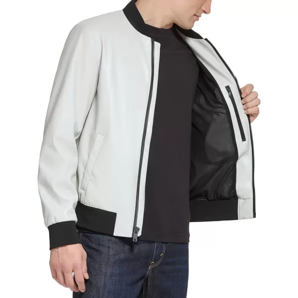 DKNY Mens Faux Leather Varsity Bomber JacketIce Smooth Lamb