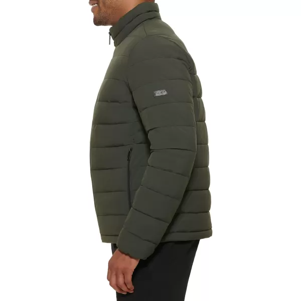 DKNY Mens Jon Quilted Stand Collar Puffer JacketDark Olive