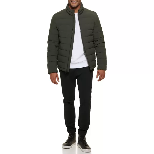 DKNY Mens Jon Quilted Stand Collar Puffer JacketDark Olive