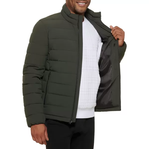 DKNY Mens Jon Quilted Stand Collar Puffer JacketDark Olive