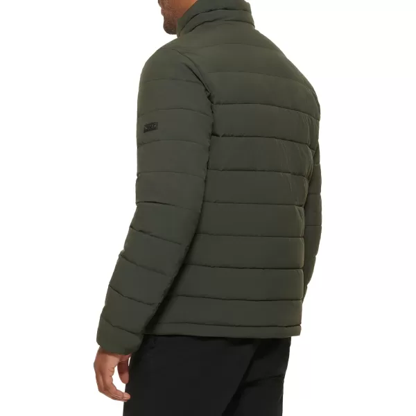 DKNY Mens Jon Quilted Stand Collar Puffer JacketDark Olive