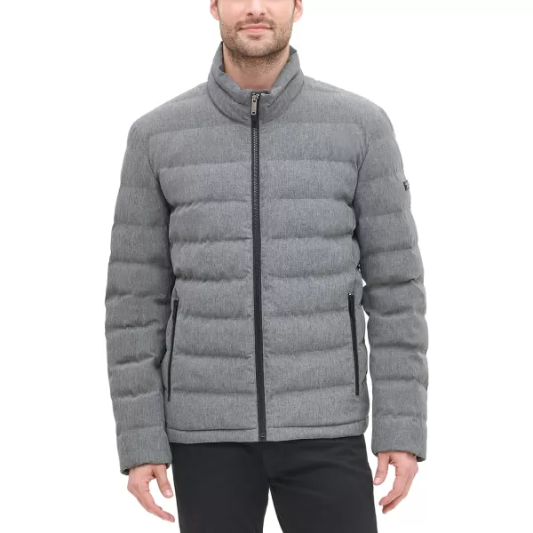 DKNY Mens Jon Quilted Stand Collar Puffer JacketHeather Grey