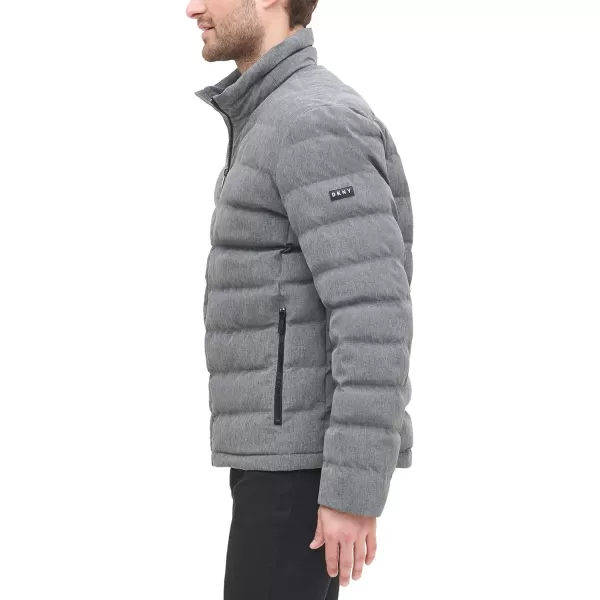 DKNY Mens Jon Quilted Stand Collar Puffer JacketHeather Grey