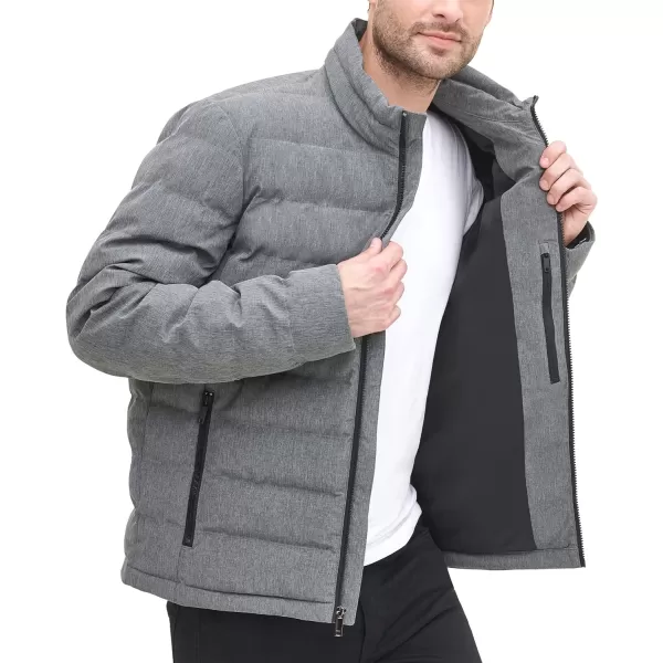 DKNY Mens Jon Quilted Stand Collar Puffer JacketHeather Grey