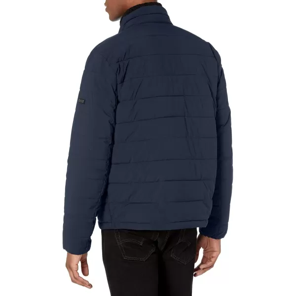 DKNY Mens Jon Quilted Stand Collar Puffer JacketHeather Navy