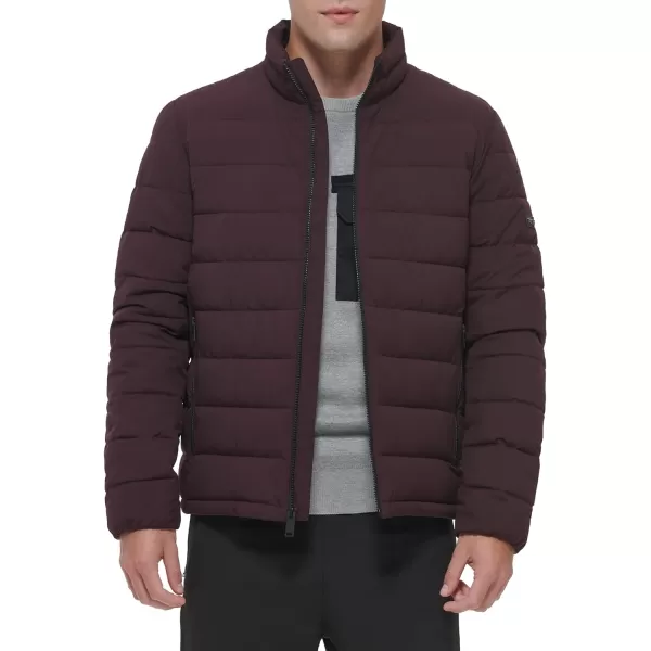 DKNY Mens Jon Quilted Stand Collar Puffer JacketOxblood
