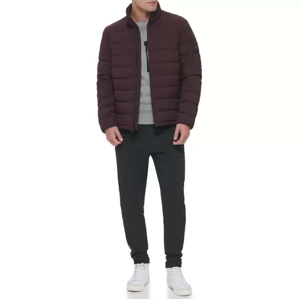 DKNY Mens Jon Quilted Stand Collar Puffer JacketOxblood