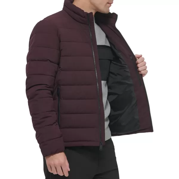 DKNY Mens Jon Quilted Stand Collar Puffer JacketOxblood