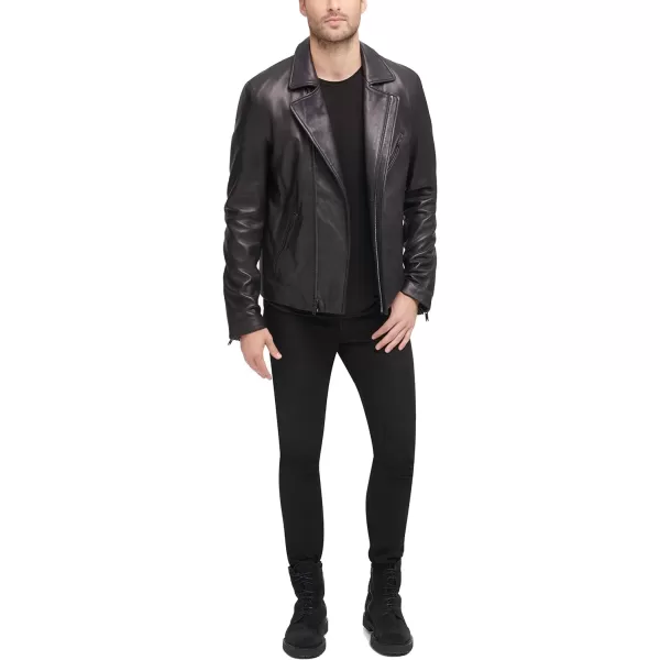 DKNY Mens Leather Motorcycle JacketBlack