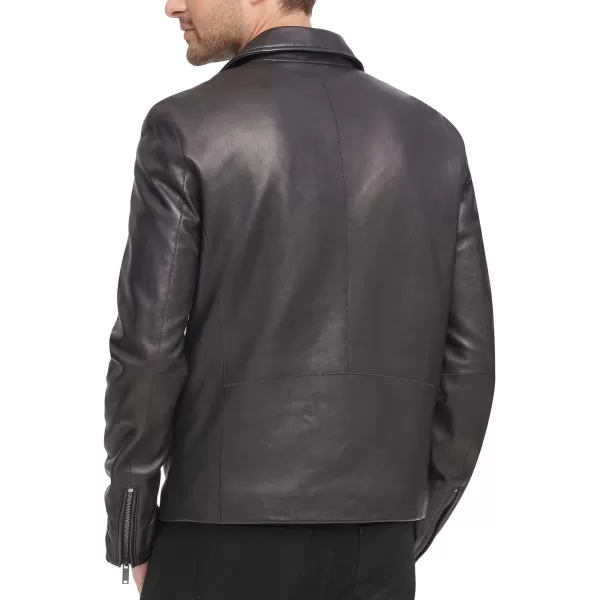 DKNY Mens Leather Motorcycle JacketBlack