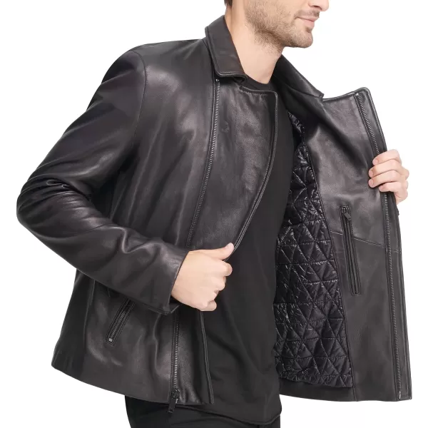 DKNY Mens Leather Motorcycle JacketBlack