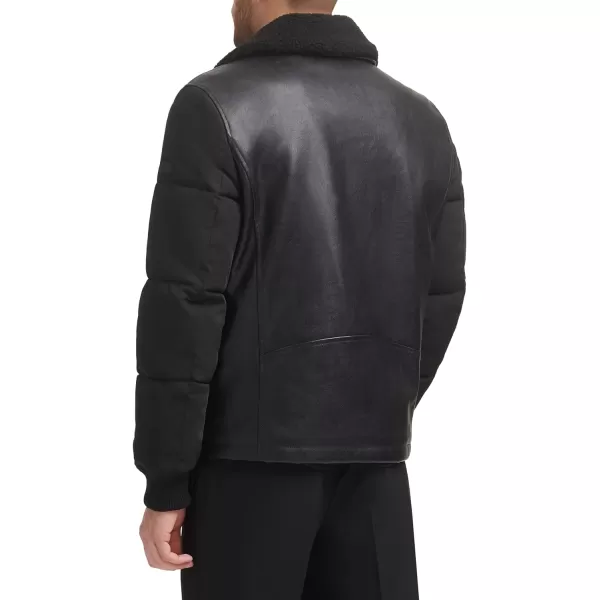 DKNY Mens Mixed Media Faux Leather with Puffer SleevesBlack