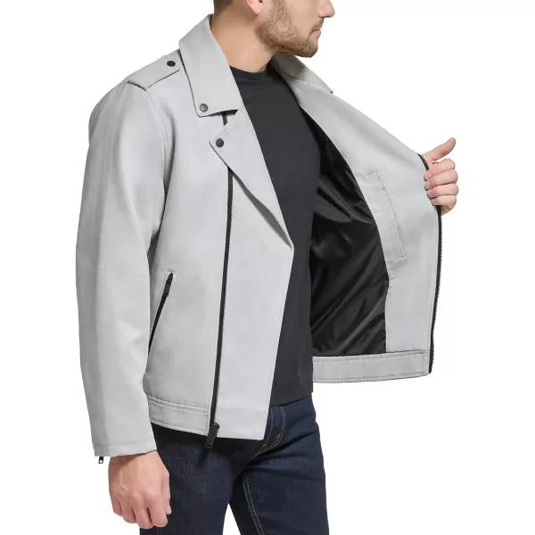 DKNY Mens Modern Motorcycle JacketLight Grey
