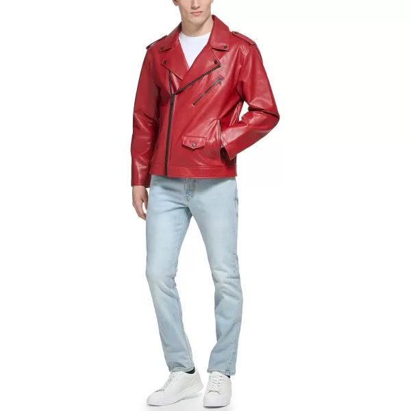 DKNY Mens Modern Motorcycle JacketRed