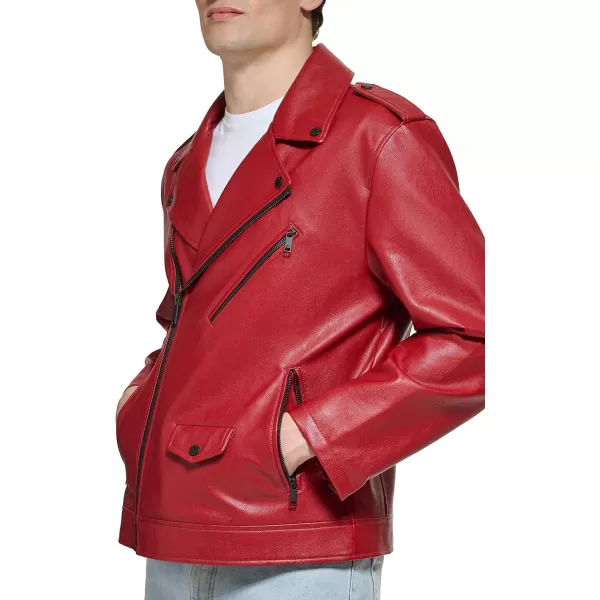 DKNY Mens Modern Motorcycle JacketRed