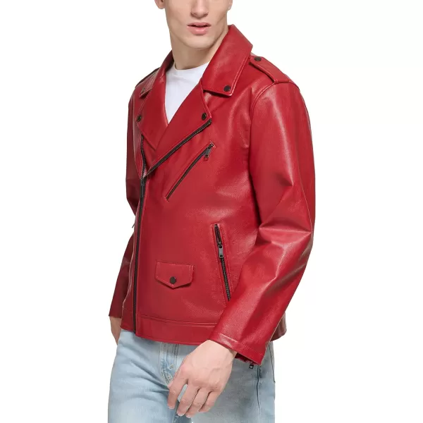 DKNY Mens Modern Motorcycle JacketRed