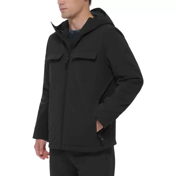 DKNY Mens Performance Tech Hooded Modern Storm CoatBlack