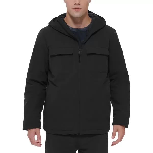 DKNY Mens Performance Tech Hooded Modern Storm CoatBlack