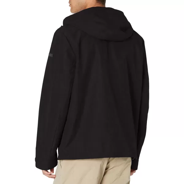 DKNY Mens Performance Tech Hooded Modern Storm CoatClassic Black