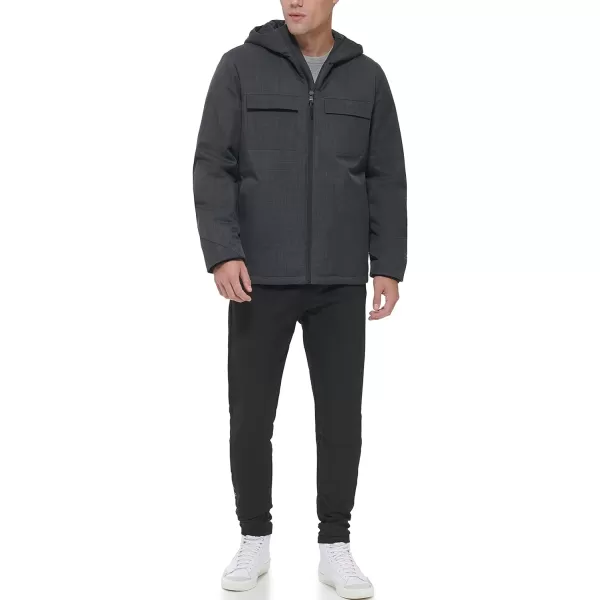 DKNY Mens Performance Tech Hooded Modern Storm CoatHeather Grey