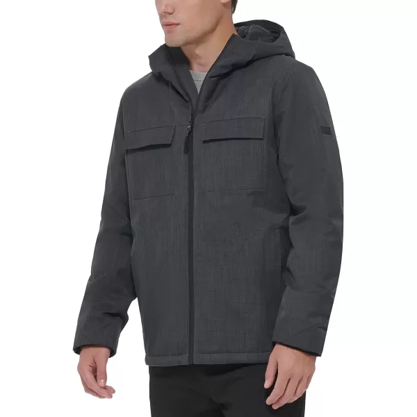 DKNY Mens Performance Tech Hooded Modern Storm CoatHeather Grey