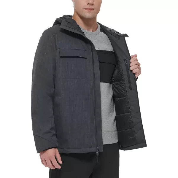 DKNY Mens Performance Tech Hooded Modern Storm CoatHeather Grey