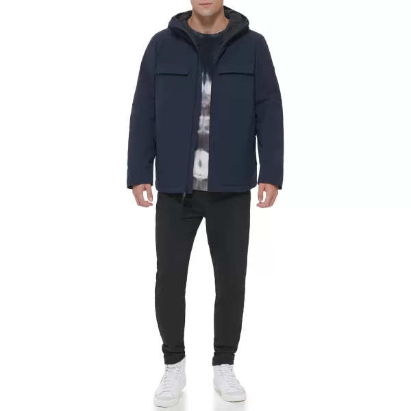 DKNY Mens Performance Tech Hooded Modern Storm CoatNavy