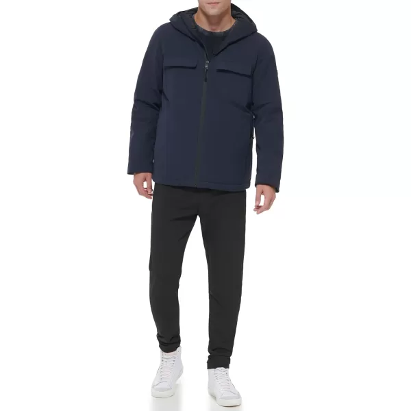 DKNY Mens Performance Tech Hooded Modern Storm CoatNavy