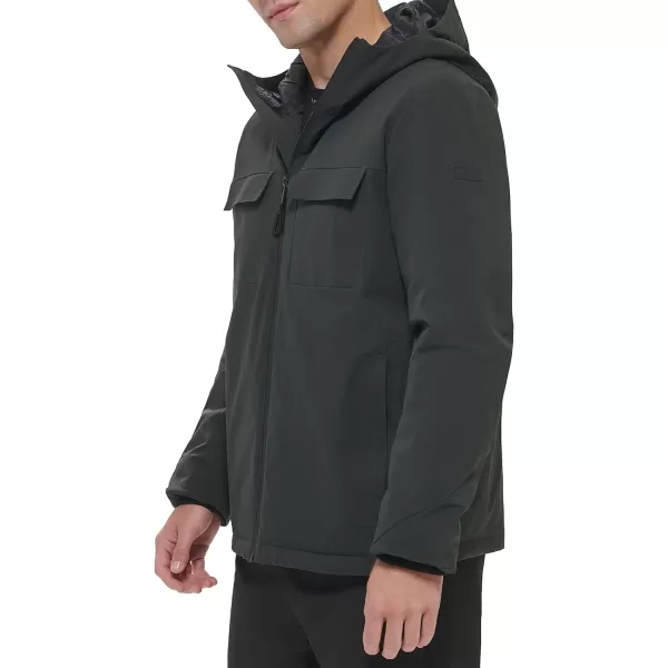 DKNY Mens Performance Tech Hooded Modern Storm CoatOlive