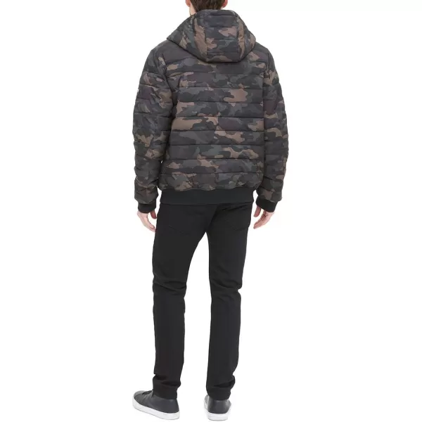 DKNY Mens Quilted Performance Hooded Bomber JacketCamouflage Matte Stretch