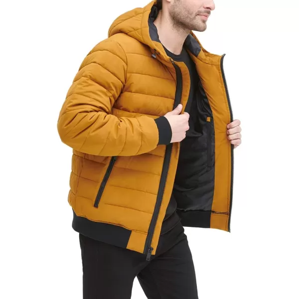 DKNY Mens Quilted Performance Hooded Bomber JacketGold Matte Stretch