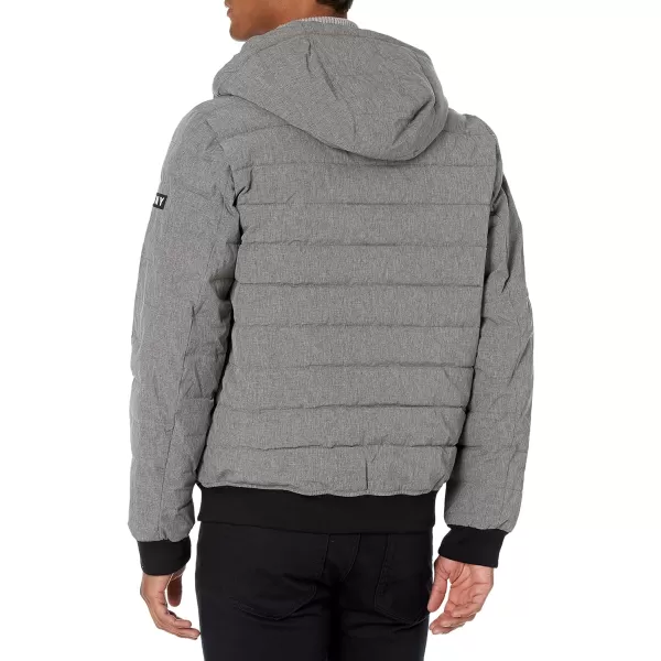 DKNY Mens Quilted Performance Hooded Bomber JacketHeather Grey Matte Stretch