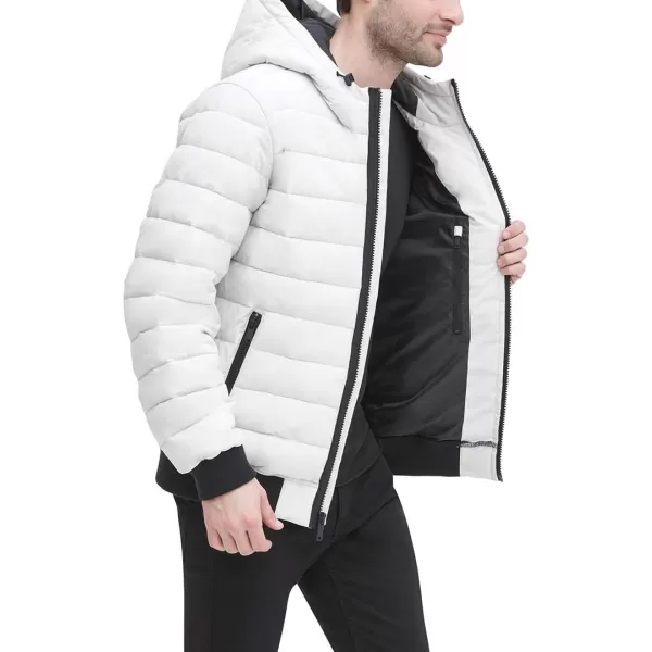 DKNY Mens Quilted Performance Hooded Bomber JacketIce Matte Stretch